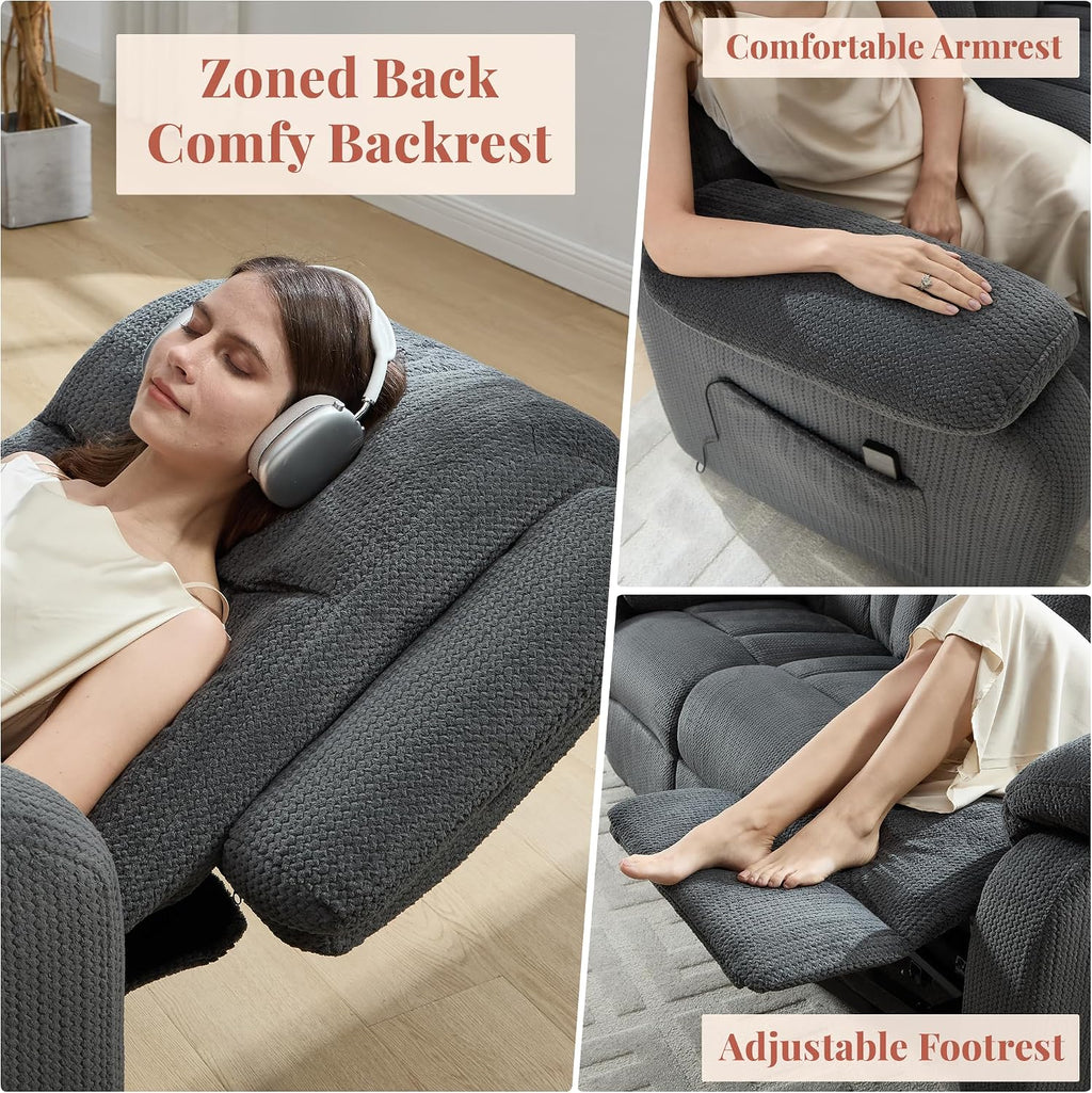 Jocisland 78" Power Reclining Sofa, Electric Recliner Couch, Dark Gray | 160° Power Reclining Sofa, Dual Wingback Design, Side Storage Pockets, Plush Fabric Upholstery