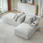 Eafurn Oversized Double Chaise Lounge Indoor with Cup Holders & Side Pocket, 71" Plush Corduroy Floor Chaise Lounge Sofa with High Density Sponge & Deep High Seat Comfy Sleeper Couch Bed