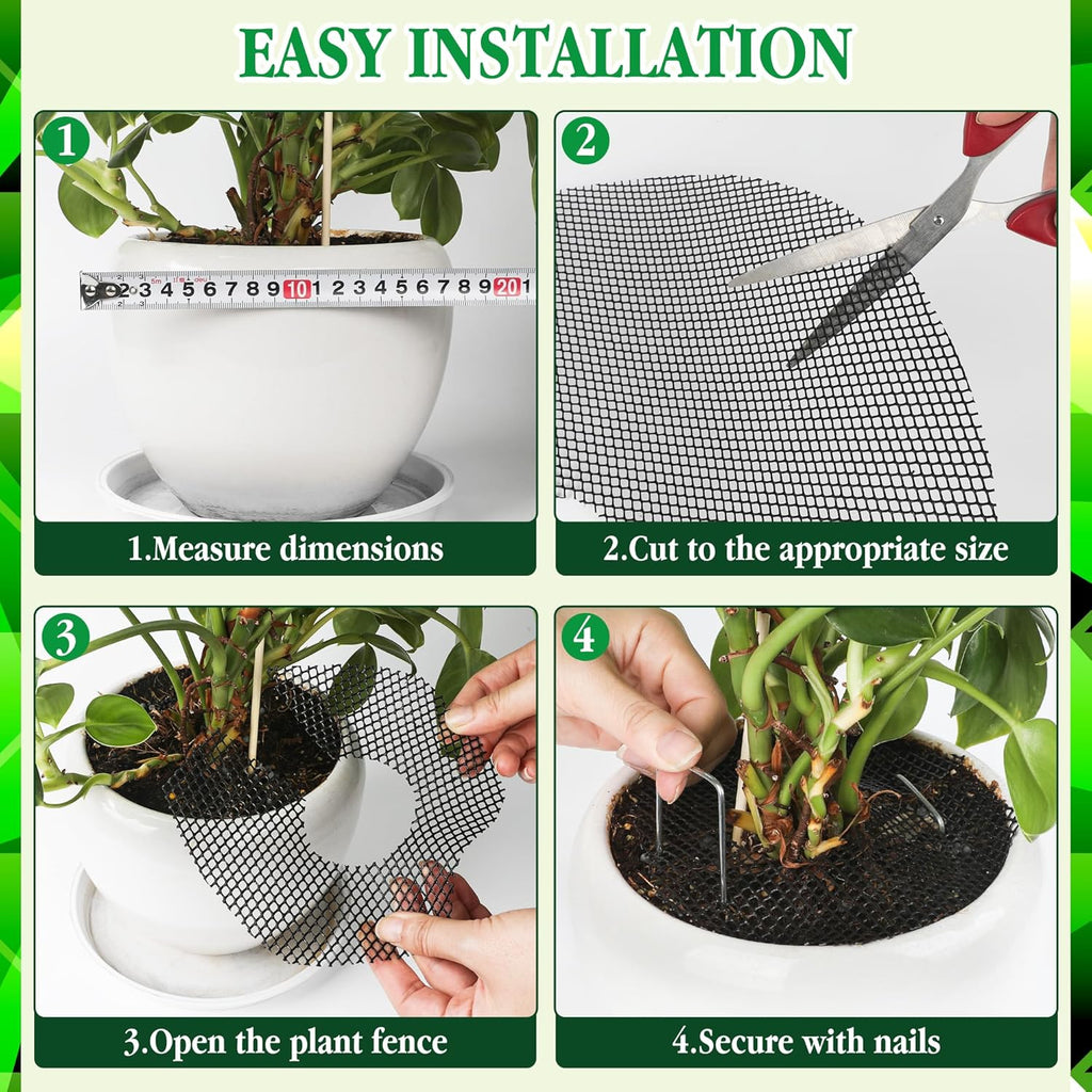 6pc 15.7" Plant Pot Covers Custom Cut Plant Pot Grids to Protect Soil from Animals for Indoor & Outdoor Potted Plants by Preventing Soil Damage Includes 18 Securing Stakes