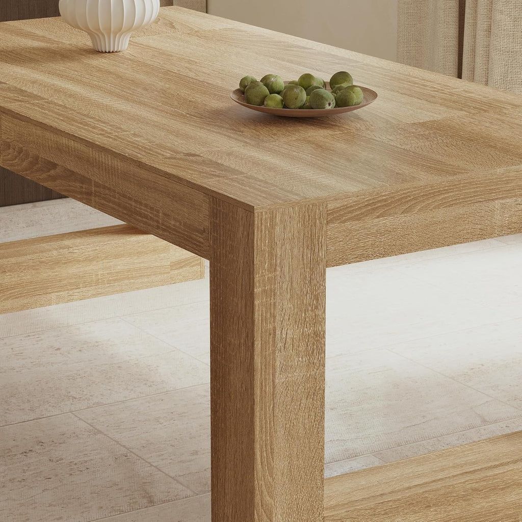 FUFU&GAGA Large Farmhouse Dining Table for 6-8 People, 78.7” Rectangular Wood Dinner Table for Kitchen Dining Room Conference Room, Natural Oak, 78.7”W x 39.4”D x 29.5”H