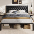 Fluest King Bed Frame with Headboard PU Leather Upholstered Bed Frame Platform,All Metal Slats Support Platform Bed Frame with Storage Space,Easy Assembly,Noise Free,No Box Spring Needed,Black