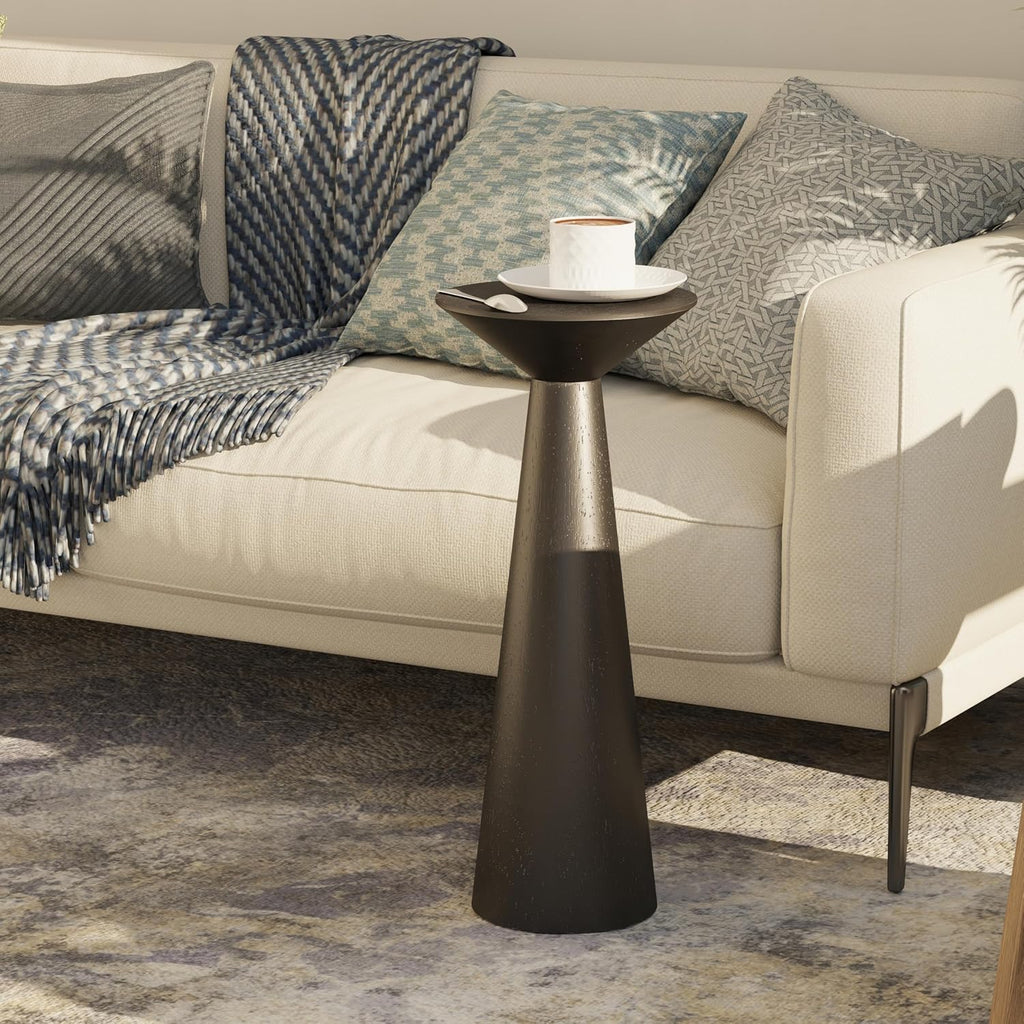 COZAYH Farmhouse Tall Pedestal End Table Small Solid Wood Martini Table Plant Stand Modern Round Drink Table for Small Space Living Room, Black