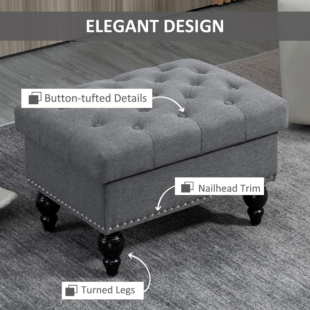 Versatile Upholstered Storage Ottoman with Tufted Lid and Nailhead Trim for Living Room, Bedroom or Entryway