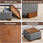 WUTUTUEE 24" Square Ottoman Coffee Table with Storage, Fabric Ottomans with Tray and Solid Wood Legs for Living Room, Bedroom and Apartments, Small Modern Ottoman Tea Table with Lift-Off Lid, Grey