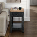 Martin Svensson Home Napa Farmhouse Chairside End Table with Charging Station, Solid Wood Narrow Side Table with Drawer & Shelf, Rustic Accent Table for Living Room or Bedroom. Black and Driftwood.