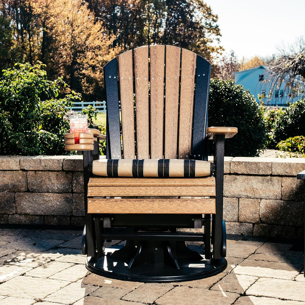LuxCraft 2' Adirondack Outdoor Swivel Glider Chair, Patio Gliding Rocker, Swiveling Glider Rocking Chair for Outside (Dove Gray & Black)