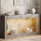 Shintenchi 63 inch Farmhouse Console Table with Storage & LED Light, Long Sofa Table Behind Couch, Narrow Entryway Entrance Table, Hallway Accent Stand Home Decor for Living Room, Entry Way, Ash Gray