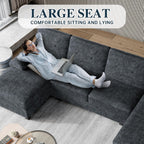 Sectional Couches for Living Room, U Shaped Couch 4 Seat Sectional Sofa with Chaise and Armrests, Comfortable Fabric Sofa for Apartment (Grey)