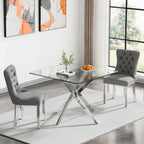 36 inch Square Glass Dining Table, Modern Dining Table for 4, Square Kitchen Table with Tempered Glass Top & Silver Chrome Metal Legs for Dining Room, Living Room, Apartment, Small Space