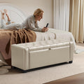 GRAINELL 42.13” Storage Ottoman Bench, Upholstered Tufted Bedroom Bench with Storage, End of Bed Storage Bench for Living Room & Entryway, 350 lb Capacity, Leather Beige