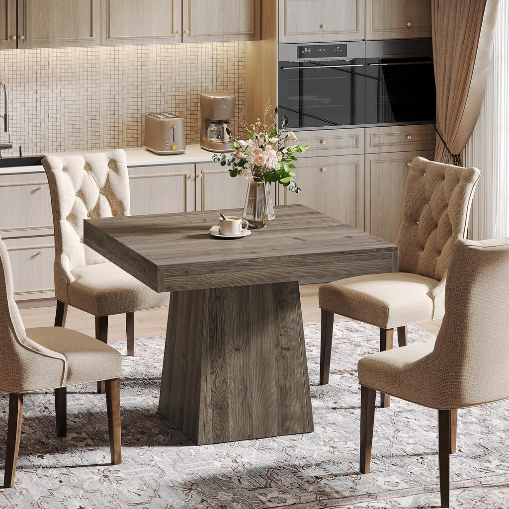 Tribesigns Square Dining Table for 4, 31.5-Inch Small Kitchen Table with Sturdy Pedestal Base, Farmhouse Dinner Table for Dining Room, Living Room, Kitchen, Light Gray