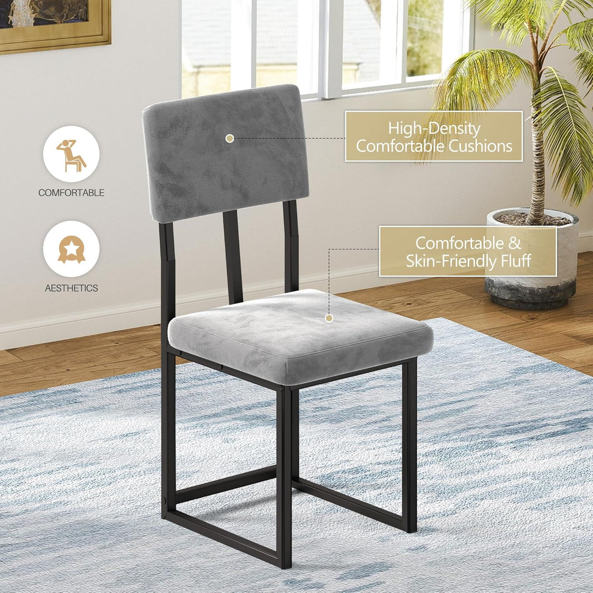 5-Piece Dining Table Set for 4, Modern Faux 47.24" Marble Kitchen Table with 4 Velvet Chairs, Stylish Small Dining Table Set for Apartments & Small Spaces
