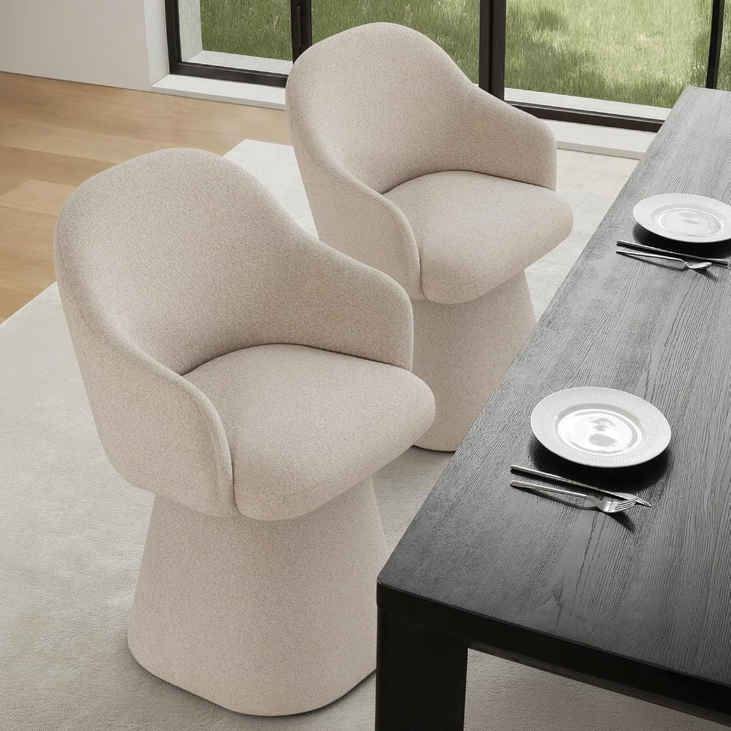 KISLOT Swivel Dining Chairs Set of 4, Upholstered Modern Barrel Dining Chairs with 360° Swivel Base, Chenille Velvet Fabric Accent Kitchen Chairs with Arms, Padded Dining Room Chairs, Sand