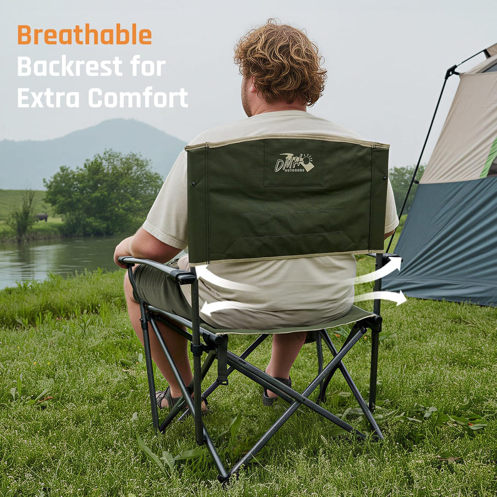 2 Pack Oversized Heavy Duty Camping Chairs for Adults 400LBS Capacity | Portable Folding Lawn Chair with Airflow Backrest, Durable Steel Frame, Cup Holder, Carry Bag for Outdoor, Sports, Fishing
