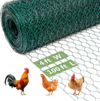 Chicken Wire Fencing Mesh, Galvanized Hexagonal Floral Chicken Wire, Outdoor Anti-Rust Poultry Netting for Garden Fence (4 ft x 100 ft, PVC Coated)