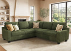 HONBAY Corduroy Convertible Sectional Sofa L Shaped Corner Couch,Green | Compact Sofa,Reversible Sectional Couches for Living Room,Wide Corduroy Fabric,Easy to transport and install