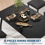 IDEALHOUSE Dining Table Set for 4 Modern Kitchen Table and Chairs Set with Chamfered Edges Cushioned Seats Space-Saving Metal Frame Compact Breakfast Nook (Soft Seat Black Tube + Black)