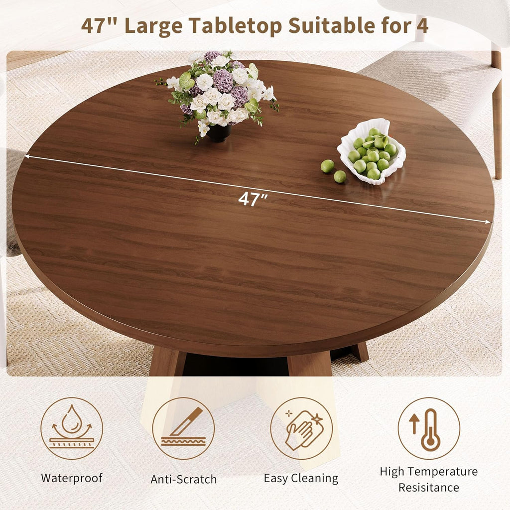 iPormis 47-Inch Round Dining Table for 4-6 People, Modern Wooden Kitchen Table for Dining Room, Farmhouse Circle Dinner Tables Furniture for Kitchen Living Room, Walnut Brown