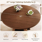 iPormis 47-Inch Round Dining Table for 4-6 People, Modern Wooden Kitchen Table for Dining Room, Farmhouse Circle Dinner Tables Furniture for Kitchen Living Room, Walnut Brown