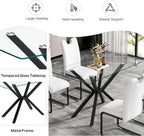 5 Pieces Modern Luxury Glass Dining Set, Minimalist Rectangle Dinner Room Set for 4, 47'' Clear Glass Top Kitchen Table Set with Black Base, Blue Tufted Chairs, for Small Apartment Home