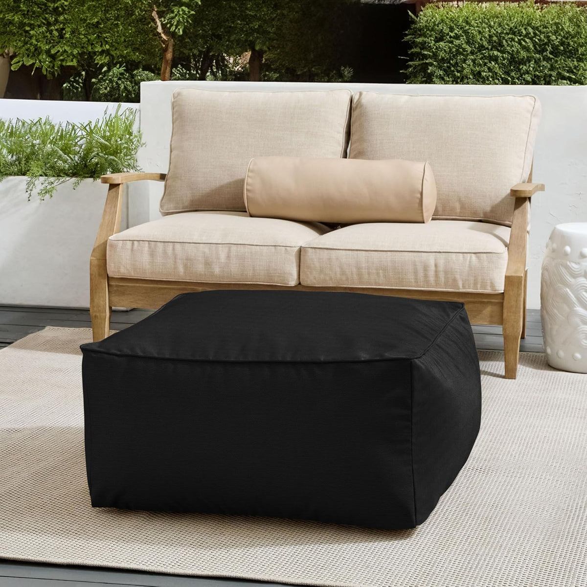 Sorra Home Sunbrella Corded Pouf Cushion - Square, Outdoor Stuffed Plush Ottoman & Foot Rest Stool - Balcony, Patio, Poolside Furniture Accessory - Canvas Black (30" x 30" x 15")