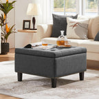 Yaheetech 28in Square Storage Ottoman Coffee Table with Nailhead, Dark Gray | Button-Tufted Linen-Look Fabric Bench, 3.2C Storage Space, Wood Legs, Metal Hinges, for Bedroom Foot of Bed Living Room