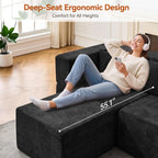 MONVANE 103'' Modular Sectional Sofa, Comfy Chenille Cloud Couch with Ottoman, Modern Convertible L Shaped Couch with Deep Seat, Sectional Couches for Living Room, Bedroom and Apartment, Black
