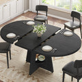 43''–59'' Extendable Dining Table, Round Kitchen Dining Room Dinner Table with for 4 6 8 People, Space Saving Modern Oval Expandale Furniture with Storage and Pedestal for Kitchen Living Room (Black)