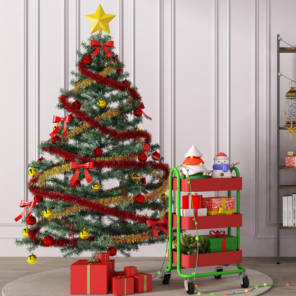 Metal Rolling Cart,3-Tier Metal Rolling Cart with Wheels,3 Tier Utility Cart with Wheels for Office,Home,Kitchen,Garden（13.4"x18.1"x31"） Red+Green