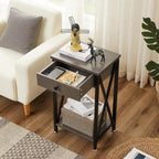 VECELO Tall Nightstand,27.6 inch Wooden End Table with Metal X-Frame,Side Table with Drawer and Storage Shelf for Living Room Bedroom Entryway Small Spaces