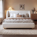 Christopher Knight Home Astry Boucle Upholstered Queen Size Bed Frame with Wingback Headboard, Modern Queen Bed Frame and Headboard, Wooden Slats Support, Easy Assembly, No Box Spring Needed, White