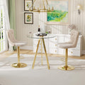 31.5'' Glass Round Bar Table with Stools Set for 2, Modern High Top Pub Table & 2 Adjustable Metal Bar Stool Velvet Swivel Counter Height Bars Chairs (Gold Metal Legs, Clear Top + Beige Chair)