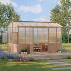 8x12 ft Wooden Greenhouse for Outdoor - Heavy Duty Walk-in Green House Kit with 6 mm Polycarbonate,Ventilated Window & Lockable Door for Backyard,Patio,Lawn
