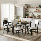 COLAMY Solid Wood Dining Chairs Set of 6, Mid Century Modern Upholstered Kitchen Chairs with 3.3" Thick Cushion, Farmhouse Dining Room Chairs with Level Legs & Wire-Brushed Finish, Black