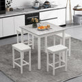 Tangkula 5-Piece Counter-Height Bar Table Set, Faux Marble Square Table & 4 PVC Leather Bar Stools w/Rubber Wood Legs, Modern Dining Set for Kitchen, Breakfast Nook & Small Spaces (White)