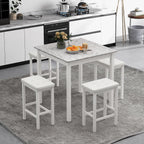 Tangkula 5-Piece Counter-Height Bar Table Set, Faux Marble Square Table & 4 PVC Leather Bar Stools w/Rubber Wood Legs, Modern Dining Set for Kitchen, Breakfast Nook & Small Spaces (White)