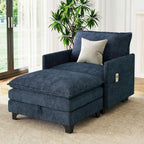 Accent Sofa Chair with Storage Ottoman, Cloud Sigle Couch with Side Pocket for Living Room, Bedroom and Apartment, Navy Blue