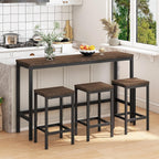 Bar Table and Chairs Set, 60.24” Long Pub Table with 3 Stools, High Top Desk Kitchen Dining Desk, 4-Piece Breakfast Table Set for Living Room Apartment Small Space (Dark Brown)