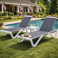 Kozyard 3-Piece Outdoor Chaise Lounge Set Fully Flat Adjustable Lounger | Aluminum Frame & Resin Legs, Textilene Fabric for Poolside, Backyard & Beach Gray, 2 Chairs + Table