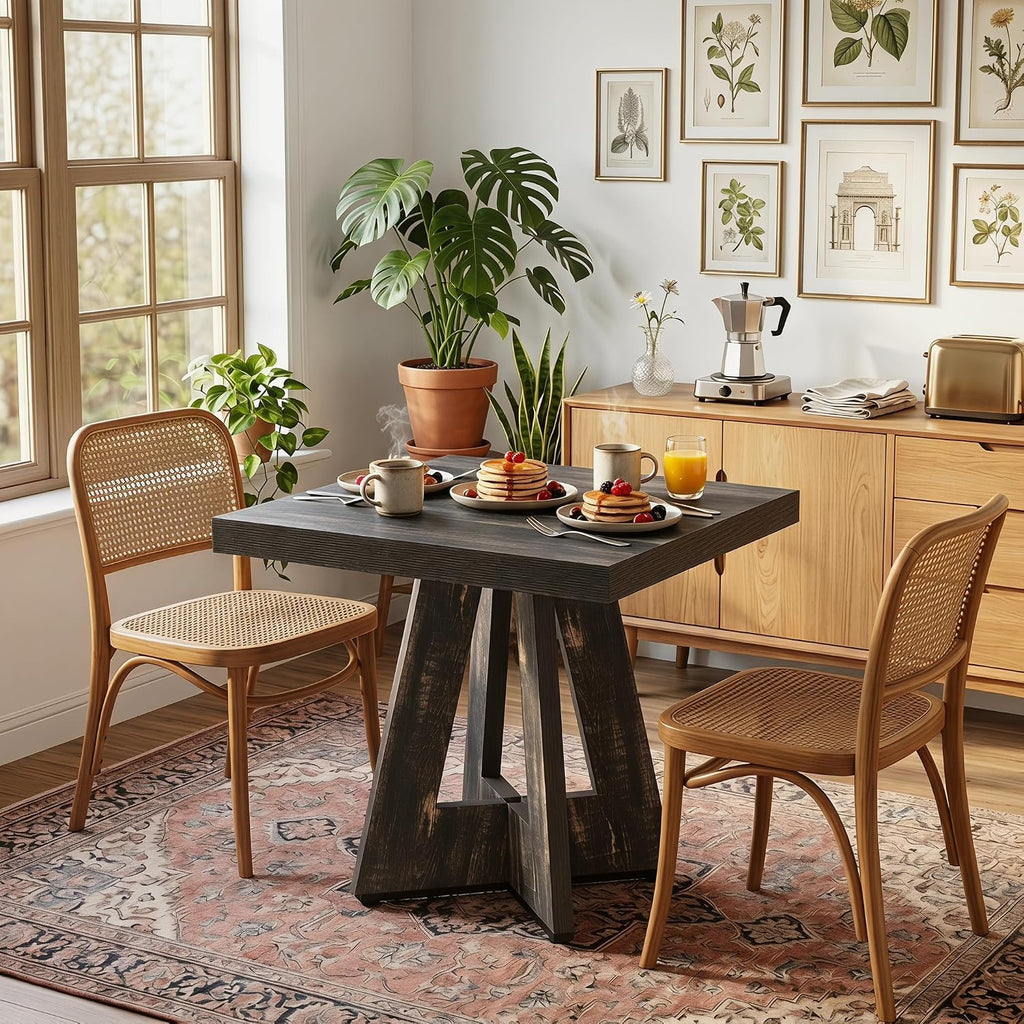 LITTLE TREE 31.5" Square Dining Table for 4, Small Space Kitchen Table with Pedestal Base, Farmhouse Wood Tables for Apartment, Dining Room & Living Room, Ideal for Cafe & Restaurant Use (Black Brown) | Pedestal Base, Farmhouse Wood Tables for Apartment