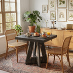 LITTLE TREE 31.5" Square Dining Table for 4, Small Space Kitchen Table with Pedestal Base, Farmhouse Wood Tables for Apartment, Dining Room & Living Room, Ideal for Cafe & Restaurant Use (Black Brown) | Pedestal Base, Farmhouse Wood Tables for Apartment