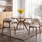 Mid Century Modern Dining Chairs Set of 4, Farmhouse Wooden Fabric Upholstered Kitchen Chairs with Curve Back, Dining Room Chairs for Living Room Restaurant Cafe with Brown Legs, Camel