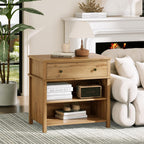 End Table with Drawer and 2 Tier Shelves, Wood Sofa Side Table for Living Room, Modern Nightstand Bedside Table for Bedroom, Small Console Table for Entryway, Hallway, Natural