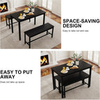 Dining Table Set for 4, Kitchen Table with 2 Benches, 3-Piece Wood Dining Room Furniture Dinette Chairs Sets for Breakfast Nook and Small Space, Black