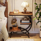 Tribesigns C Shaped End Table, Small Side Table for Couch, Industrial 3-Tier Couch Table, Wood Bedside Table, C Side Table for Small Spaces, Living Room, Dark Brown