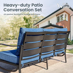 PHI VILLA Metal Patio Sofa with 5.75" Extra-Thick Waterproof Cushion, 3 Seater Deep Seat & High Back Outdoor Couch, All Weather Porch Furniture for Deck Backyard Front Porch Apartment,Peacock Blue