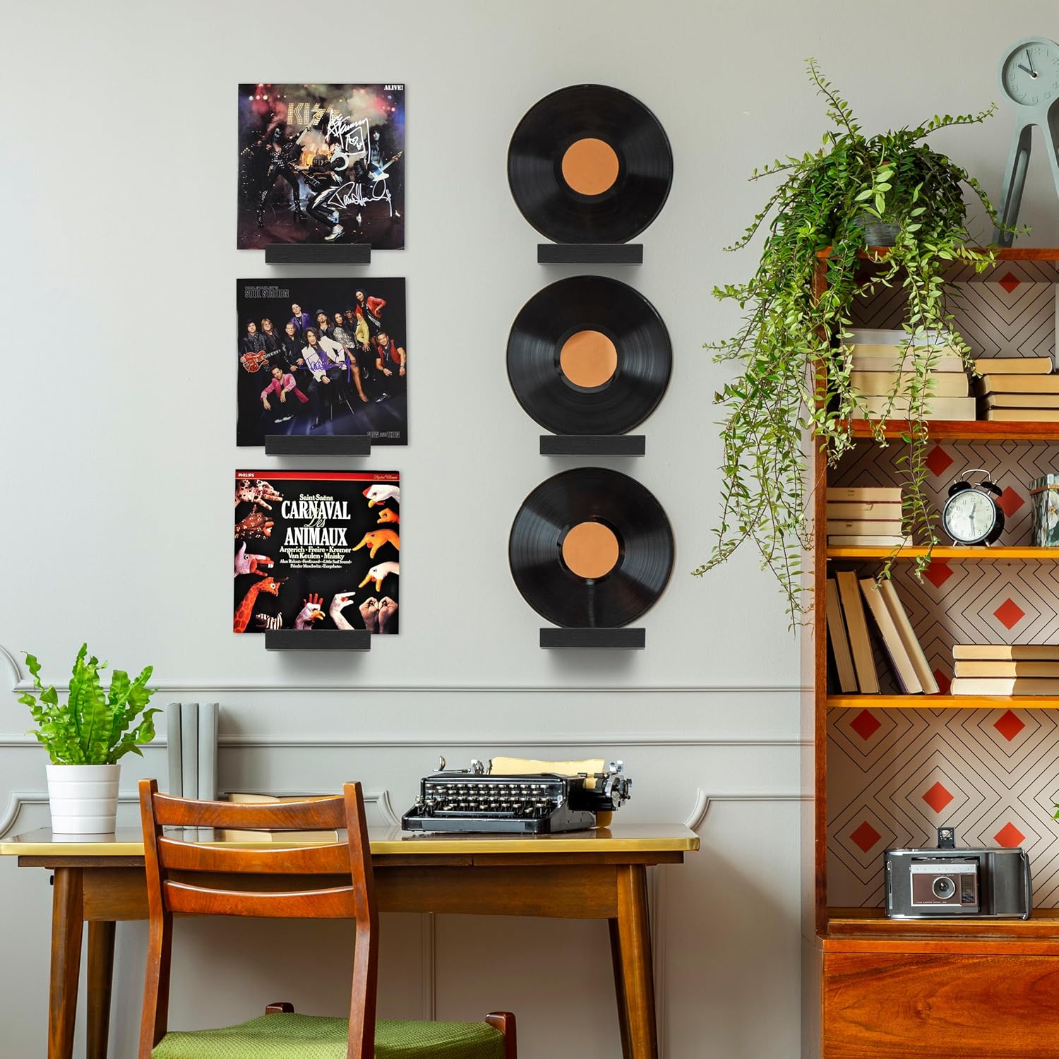 Wood Vinyl Record Shelf Wall Mount, Small Wall Record Holder Display Shelf, Vinyl Record Shelves Record Album Display Holder for LP, CD, Book Art Storage Vintage Home Decor (12, Black)