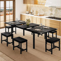 Einhomn 7-Piece Dining Table Set, 63" Extendable Kitchen Room Table with 6 Stools, Mid Century Modern Dinner Table with Metal Frame & MDF Board, Space-Saving, Easy Assembly, Black
