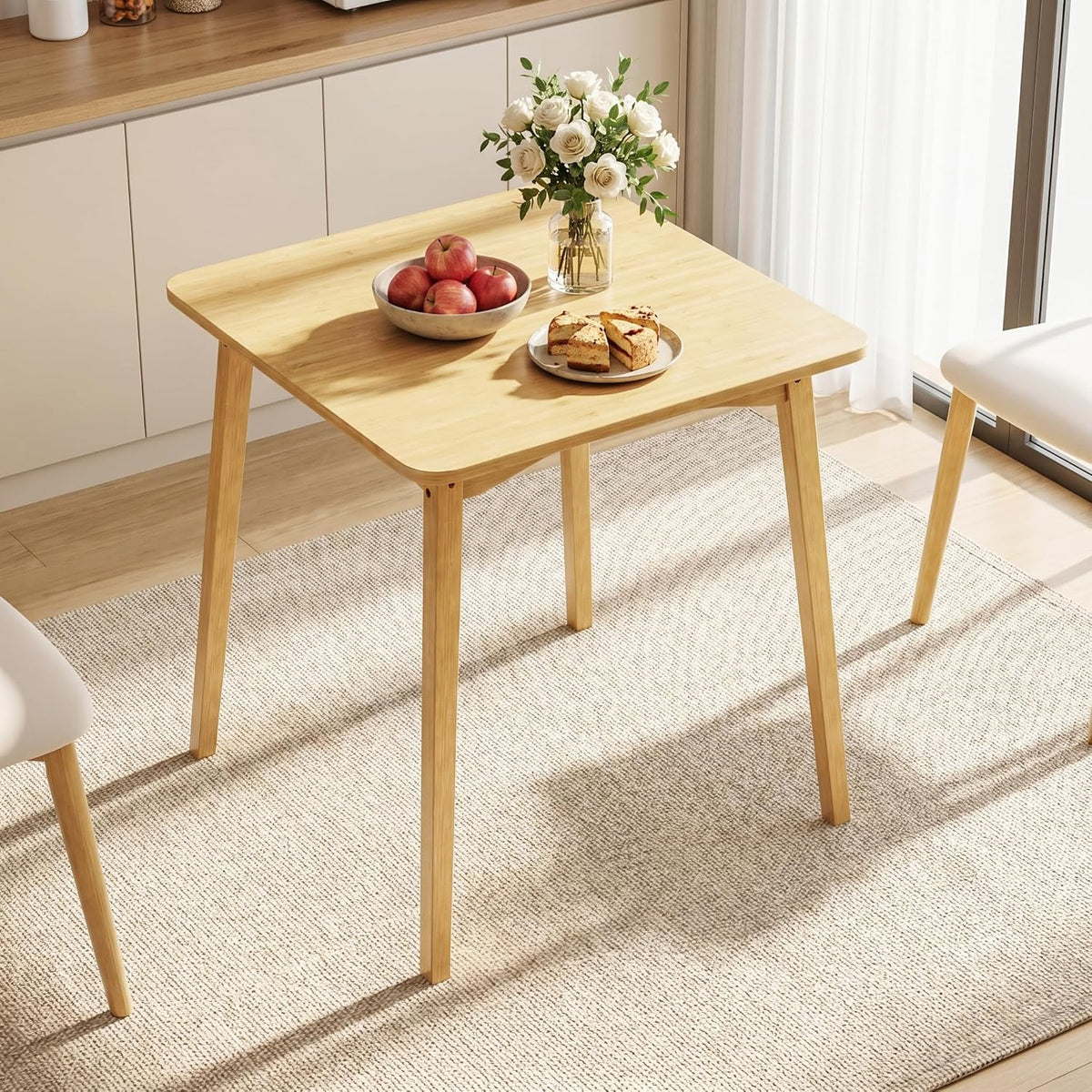 Bamboo Dining Table, Small Kitchen Table for 2, 27.6" Square Dining Tables for Small Space, Easy Assembly, Dinner Table for Dining Room, Living Room, Kitchen, Office(Natural)