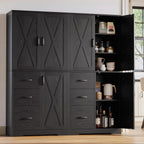 IRONCK Pantry Cabinet, Kitchen Storage Cabinet with 3 Door & Drawer, Black | Adjustable Shelf. 67.5inch Tall. 5 Tier Freestanding. 150 lbs Per Shelf. Modern Style. FSC-certified Wood. Anti-tip.